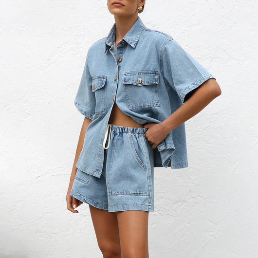 Conjunto de Blusa Suelta con Bolsillos y Pantalón Corto - Image 3