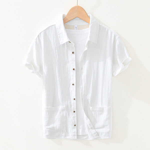 Camisa Ligera de Algodón, Lino y Ramio con Solapa - Manga Corta - Image 3