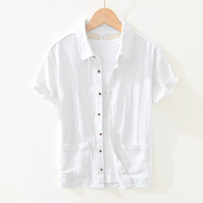 Camisa Ligera de Algodón, Lino y Ramio con Solapa - Manga Corta - Image 3