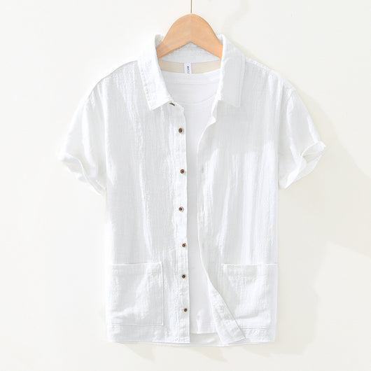 Camisa Ligera de Algodón, Lino y Ramio con Solapa - Manga Corta - Image 3
