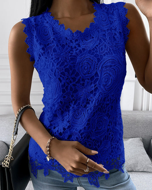 Blusa Casual sin Mangas con Encaje y Cuello U - Image 11