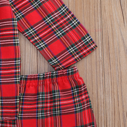 Traje Infantil Estilo Occidental a Cuadros Rojo - Image 3