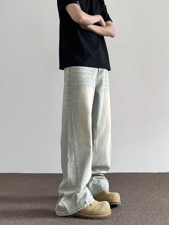 Jeans Rectos Amarillo Retro Desgastados con Tinte Mud