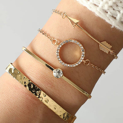 Pulsera Decorativa con Cristales Rhinestone y Diseño de Flecha Redonda - Set de 4 Piezas - Image 6