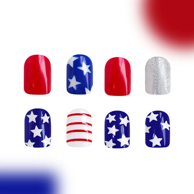 Uñas Postizas Brillantes Rojo y Azul Multicolor - Image 5