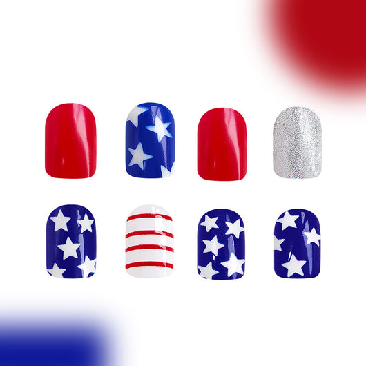 Uñas Postizas Brillantes Rojo y Azul Multicolor - Image 5