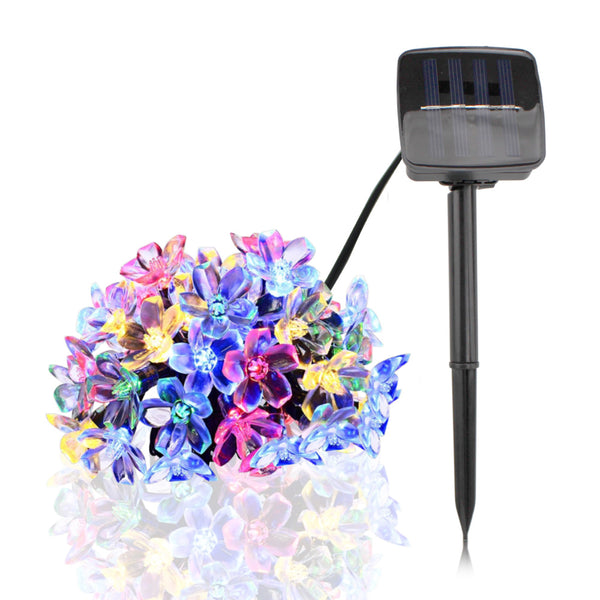 Luces Solares Decorativas 12m 100 LED Flor de Durazno Impermeables