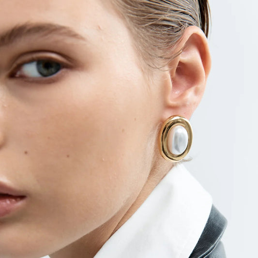 Aretes de Perla Vintage en Acero Inoxidable para Mujer - Resistentes al Decolorado