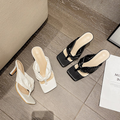 Sandalias de Tacón Stiletto Punta Cuadrada con Patrón Espiga - Image 9