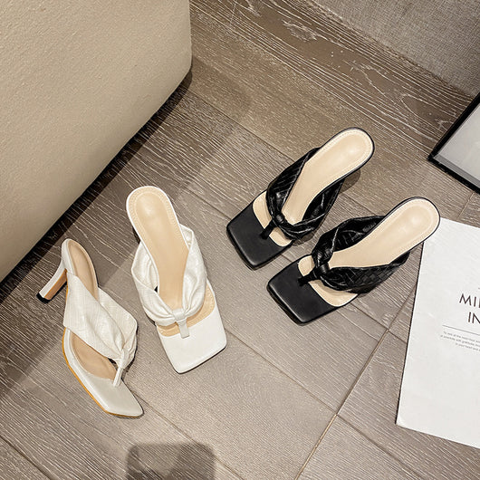 Sandalias de Tacón Stiletto Punta Cuadrada con Patrón Espiga - Image 9