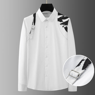 Camisa Casual de Negocios con Contraste de Hombros - Ajuste Slim Elegante para Hombre - Image 3