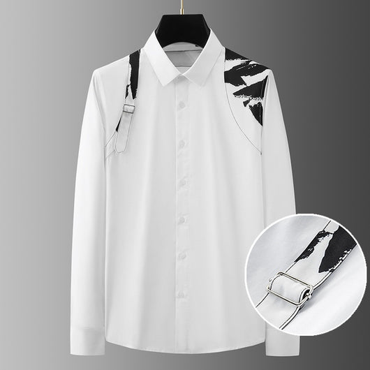 Camisa Casual de Negocios con Contraste de Hombros - Ajuste Slim Elegante para Hombre - Image 3
