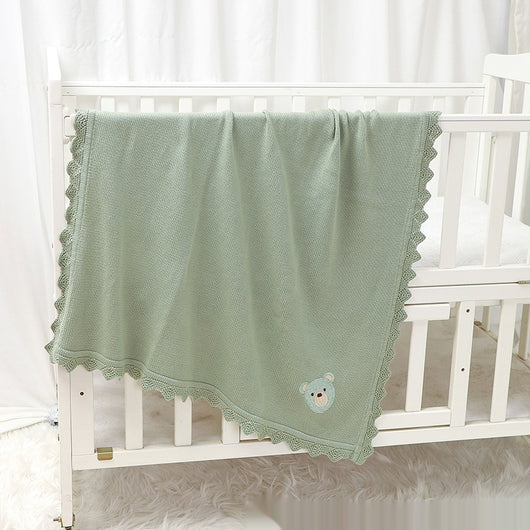 Manta Tejida Infantil con Bordado de Osito Adorable