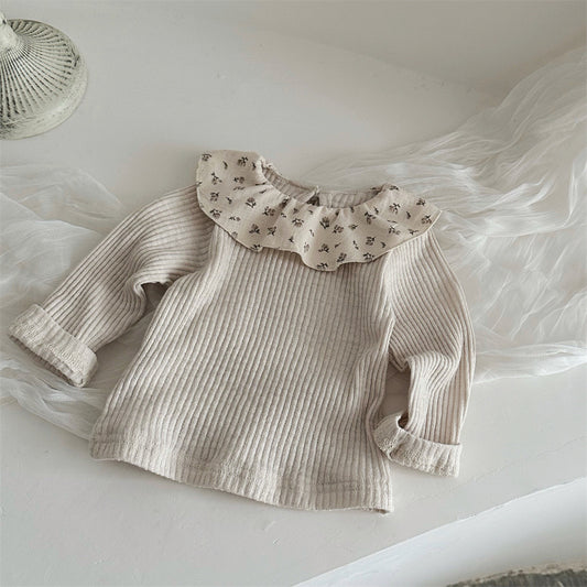 Blusa Infantil de Manga Larga con Cuello Volante y Estampado Floral
