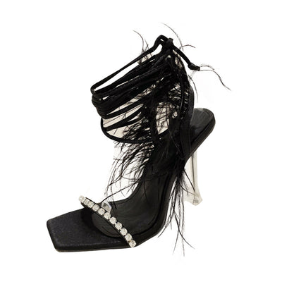Sandalias Tacón Alto Transparentes con Strass y Tira Cruzada - Image 14
