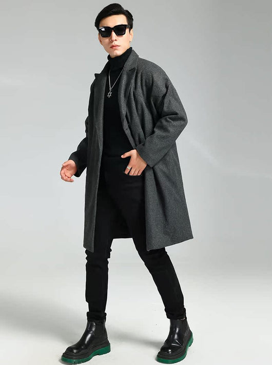 Abrigo de Lana Holgado Doble Botonadura Largo Casual para Hombre - Image 4