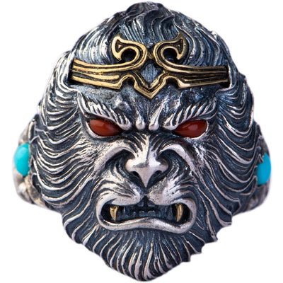 Anillo del Rey Mono Plata Vintage - Joya Artesanal Unisex - Image 5