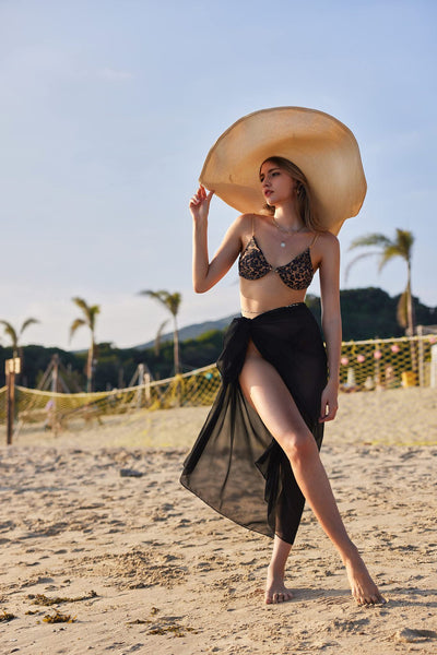 Women's navy blue chiffon sarong, long and flowing, draped over a model's arm against a white background. - Image 41