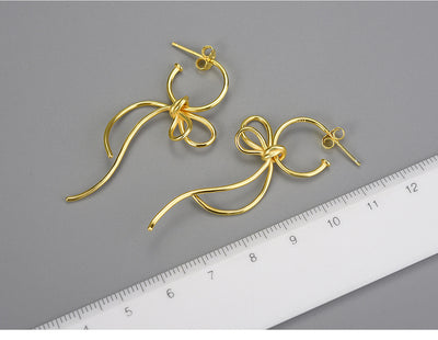 Aretes de Plata S925 Diseño Minimalista Moño para Mujer - Image 9
