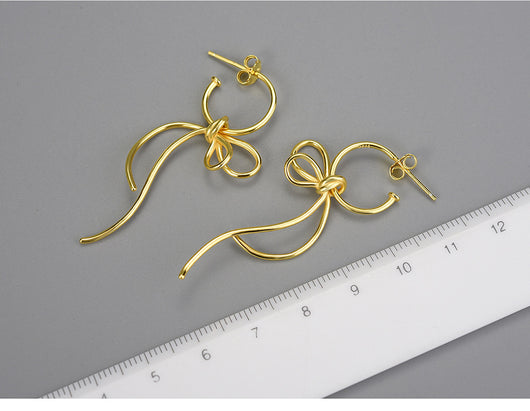 Aretes de Plata S925 Diseño Minimalista Moño para Mujer - Image 9