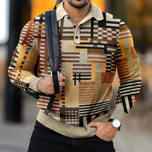 Camisa Retro de Manga Larga con Estampado Casual