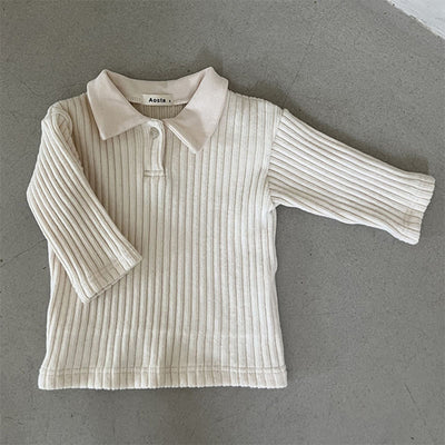Camisa Infantil Estilo Coreano con Cuello Solapa y Rayas Hundidas - Image 3