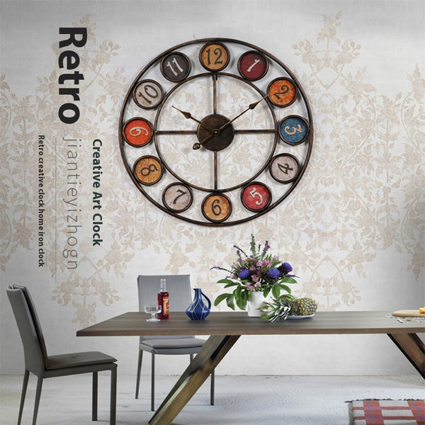 Reloj de Pared Retro Minimalista en Hierro - Diseño Industrial Moderno