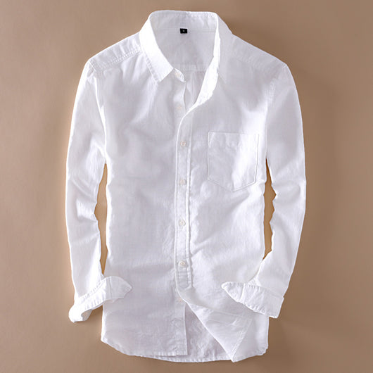 Camisa de Lino Blanca Clásica para Hombre