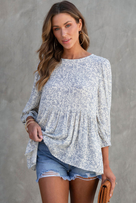 Blusa Floral Estampada con Mangas Linterna - Suelta y Cómoda para Mujer - Image 11