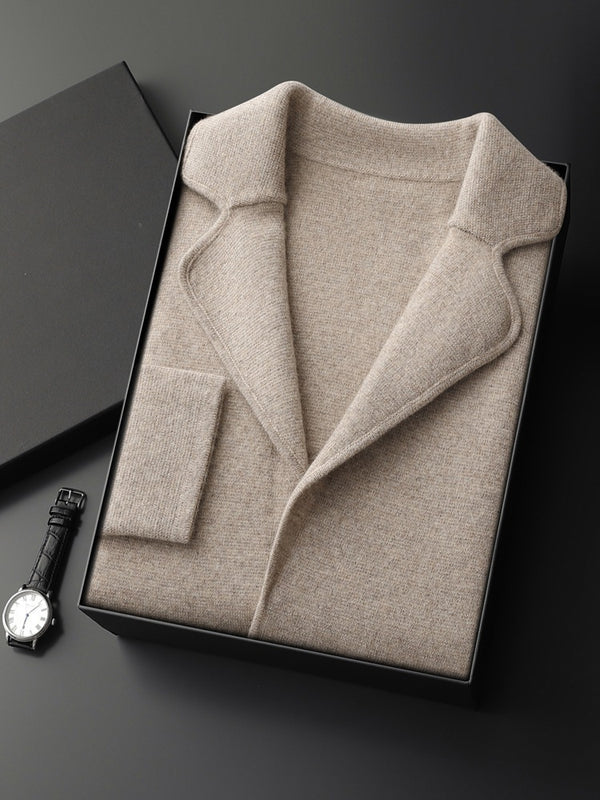 Suéter Saco de Cachemira para Hombre con Cuello Solapa - Tejido Grueso y Cómodo