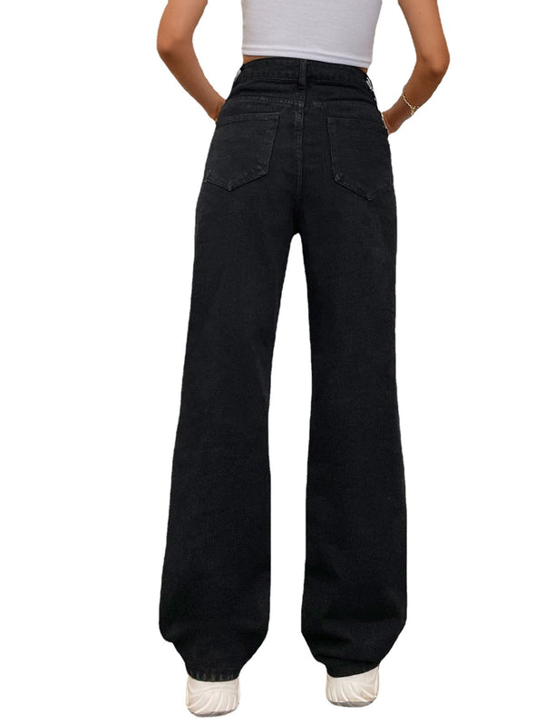 Pantalones Rectos Holgados de Color Sólido