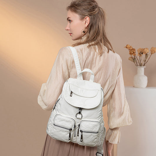 Mochila de Cuero Lavado para Mujer - Gran Capacidad y Estilo Casual - Image 3