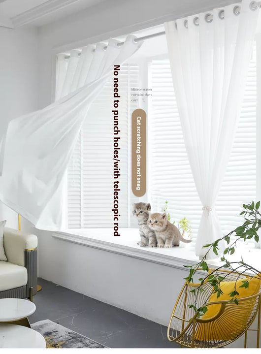 White translucent thickened sunscreen curtain made of hemp yarn with grommet top, hanging in a modern window. - Image 31