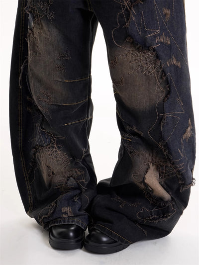 Jeans Rotos Tie-Dye Negro Estilo Retro Hot Girl - Image 12