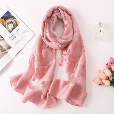 Pañuelo de Seda con Bordado Hueco para Mujer - Estola Ligera Primavera Verano - Image 27