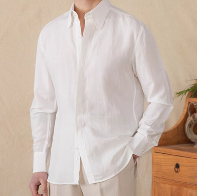 Camisa de Lino Lyocell Drapeado con Mangas Largas Suave al Tacto - Image 6