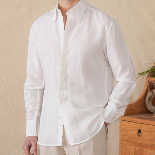 Camisa de Lino Lyocell Drapeado con Mangas Largas Suave al Tacto - Image 6