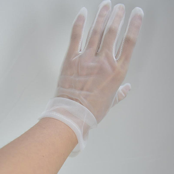 Guantes Cortos de Seda Negra con Encaje Volado 20cm - Talla Grande
