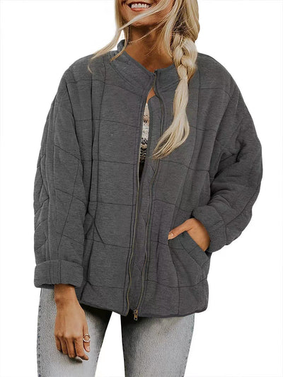 Abrigo de Invierno con Cierre de Cremallera y Cuello Alto - Chaqueta Larga Estampado Cuadros para Mujer - Image 14