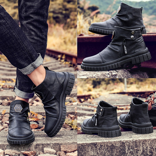 Botas de Cuero para Hombre - Diseño Versátil de Caña Media - Image 2