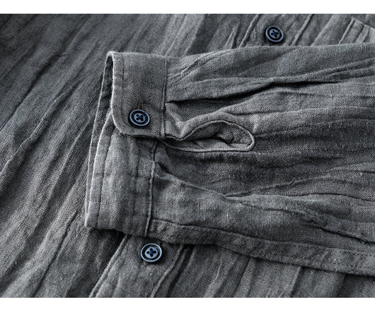 Camisa de Lino Retro con Cuello Mao - Comodidad y Estilo Clásico - Image 18