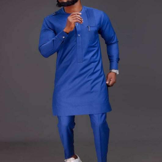 Conjunto de Camisa Formal Estilo Africano para Hombre - Azul Elegante