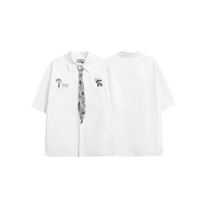 Camisa Suelta Unisex con Diseño de Corbata Pintada a Mano - Marca de Moda Japonesa - Image 6