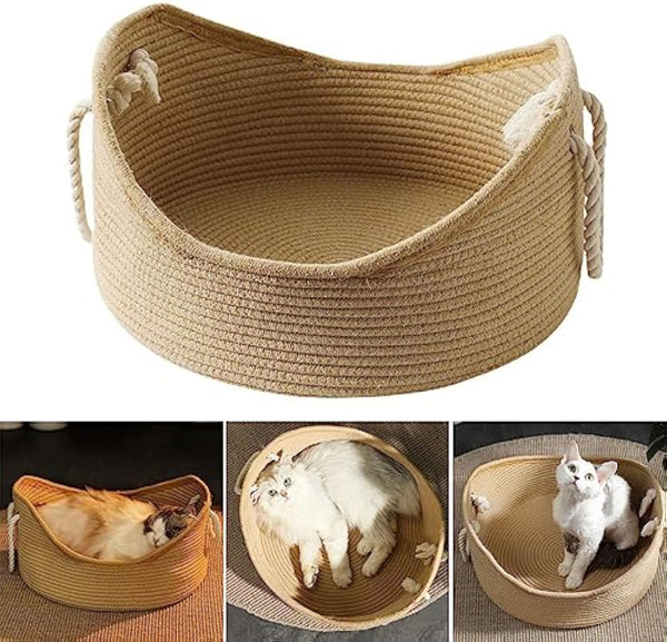 Cama Canasta de Mimbre para Gatos con Rascador Corrugado