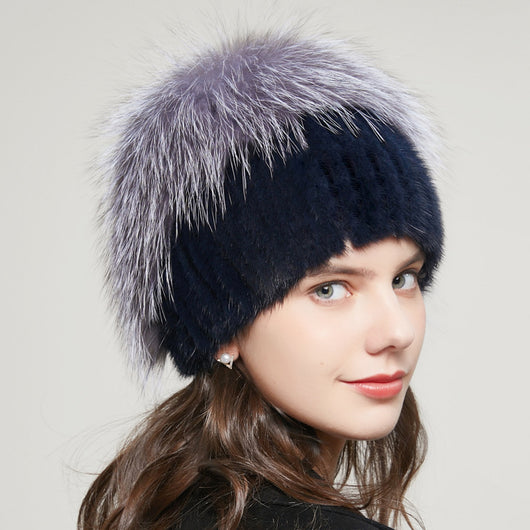 Gorro Tejido de Invierno para Mujer con Pedrería y Pelaje de Zorro - Image 6