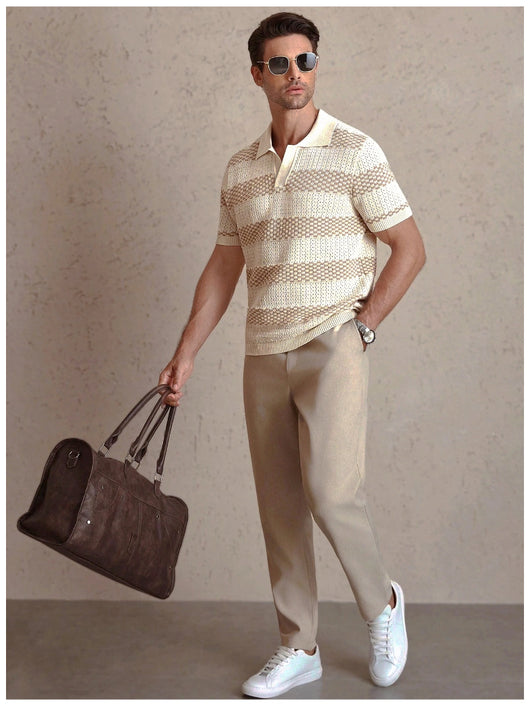 Polo Manga Corta Tejido a Rayas para Hombre - Image 22