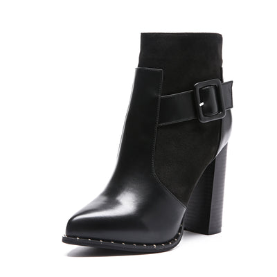 Botas Cortas para Mujer con Punta Afilada y Hebilla de Patrón Serpiente en Gamuza - Image 7