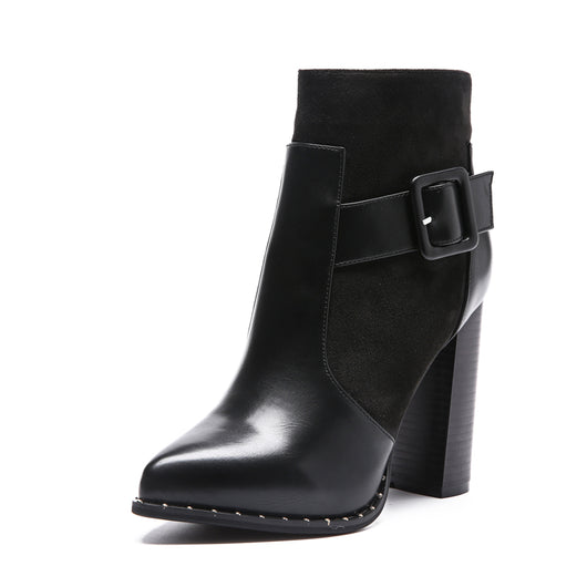 Botas Cortas para Mujer con Punta Afilada y Hebilla de Patrón Serpiente en Gamuza - Image 7