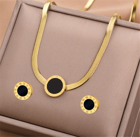 Aretes de Titanio con Incrustaciones Redondos - Cadena de Clavícula Elegante