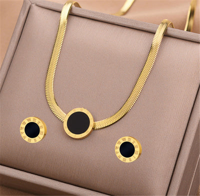Aretes de Titanio con Incrustaciones Redondos - Cadena de Clavícula Elegante
